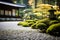 Tranquil Zen Garden: Serene Moss Bed, Pruned Bonsai, and Delicate Gravel Pattern