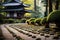 Tranquil Zen Garden: Serene Moss Bed, Pruned Bonsai, and Delicate Gravel Pattern