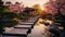 Tranquil Zen Garden: Serene Symmetry & Vibrant Blossoms