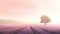 Tranquility in a lavender field under a soft pink sunset. AI Generated