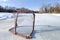 Tranquillity scene of hockey rink in the frozen lake