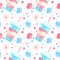 Trans pride - seamless pattern with bubble tea and flowers