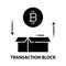 transaction block icon, black vector sign with editable strokes, concept illustration