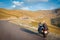 Transalpina, sunny day, travel by motorbike on Transalpine