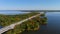 Transcanada highway, Lake of Two Mountains Bridge and fall season colors in the outskirts of Montreal