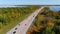 Transcanada highway, Lake of Two Mountains Bridge and fall season colors in the outskirts of Montreal