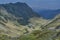 Transfagarasan - High altitude winding road in Carpathians mountains panorama. Aerial view.