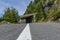 Transfagarasan mountain winding road whit tunnels.Low angle view.