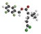 Transfluthrin insecticide molecule. 3D rendering. Atoms are represented as spheres with conventional color coding: hydrogen white