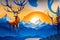 Transform Your Space with a Captivating Blue and Golden Deer Wall Art Decor Wallpaper.