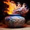 Transformative Pottery Art: Clay Emerging from Roaring Flames