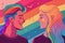 Transgender happy couple look at each other with love. The concept of love and freedom. Rainbow background. Generative AI