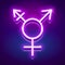 Transgender symbol, neon glowing icon, vector illustration