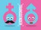 Transgender and Transsexual concept with pink female sign Looks like a mustache man and blue male sign looks like Red-lipped woman