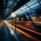 Transient rush Motion blur frames high speed trains passage through bustling station