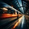 Transient rush Motion blur frames high speed trains passage through bustling station