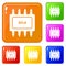 Transistor microchip icons set vector color