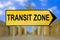 Transit zone traffic sign with blurred Berlin background