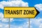 Transit zone traffic sign with cloudy blue background