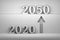 Transition from year 2020 to 2050 and bold arrow showing up