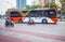 Transjakarta bus, main public transport in Jakarta City in Sudirman Street, Central Business District of Jakarta, Indonesia.