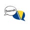 Translation: the Bosnian language. Vector illustration of two doodle speech bubbles with a national flag of Bosnia and Herzegovina