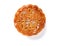 Translation of the Chinese to English lotus seed paste with yolk-top view moldy mooncake on white no logo or trademark