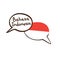 Translation: Indonesian. Vector illustration of hand drawn doodle speech bubbles with a national flag of Indonesia and hand writte