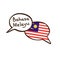 Translation: Malaysian language. Vector illustration of hand drawn doodle speech bubbles with a national flag of Malaysia and hand