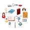 Translator profession icons set, cartoon style