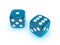 Translucent blue dice on white background