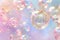 Translucent bubbles floating in a pastel background. Soap bubbles with a gold shimmer. Generative AI