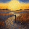 Translucent Pointillism Painting: Person Walking Into The Sun