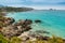 Translucent sea and rocky coastline of Corsica near Ile Rousse