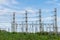 transmission High voltage electricity pylon with blue sky backgr