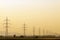 Transmission line at sunset