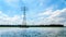 Transmission Lines crossing the Veluwemeer Lake supported by large Transmission Towers