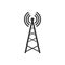 Transmitter antenna icon. Broadcast tower symbol. Wireless technology equipmnet.