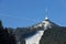 Transmitter and lookout tower in a winter landscape on the hill Jested.