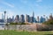 Transmitter Park in Greenpoint Brooklyn New York with a view of the Midtown Manhattan Skyline