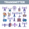 Transmitter, Radio Tower Linear Vector Icons Set