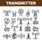 Transmitter, Radio Tower Linear Vector Icons Set