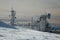 Transmitter towers on a hill in winter