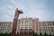 Transnistria Parliament building in Tiraspol with a statue of Vladimir Lenin in front