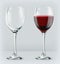 Transparency wine glass. Empty and full. 3d vector icon