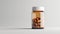 Transparent amber plastic pill jar on a isolated white background, space for text