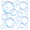 Transparent blue soap bubbles