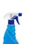 Transparent-blue spray head and bottle.