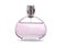 Transparent bottle of pink perfume isolated