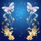 Transparent butterflies with golden ornament and glowing firework